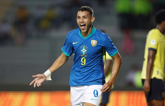 Deivid Washington, atacante goiano (Itumbiara) de 19 anos, em Brasil 3x2 Equador, pelo Sul-Americano sub-20 de 2025