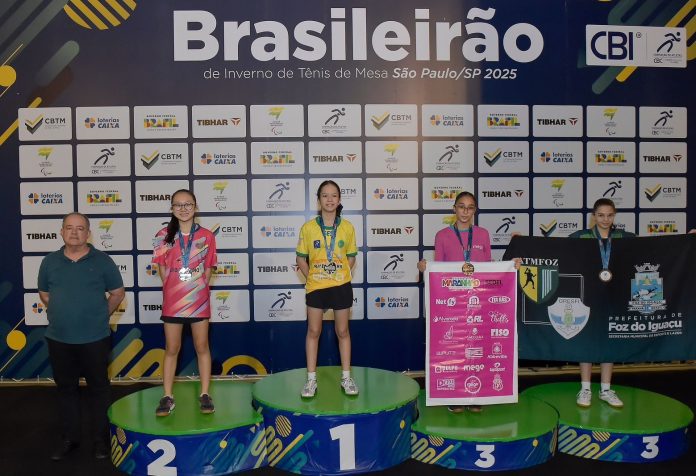 podio tenis de mesa 1 foto do pódio com presença de yumi no brasileirão de inverno de tênis de mesa